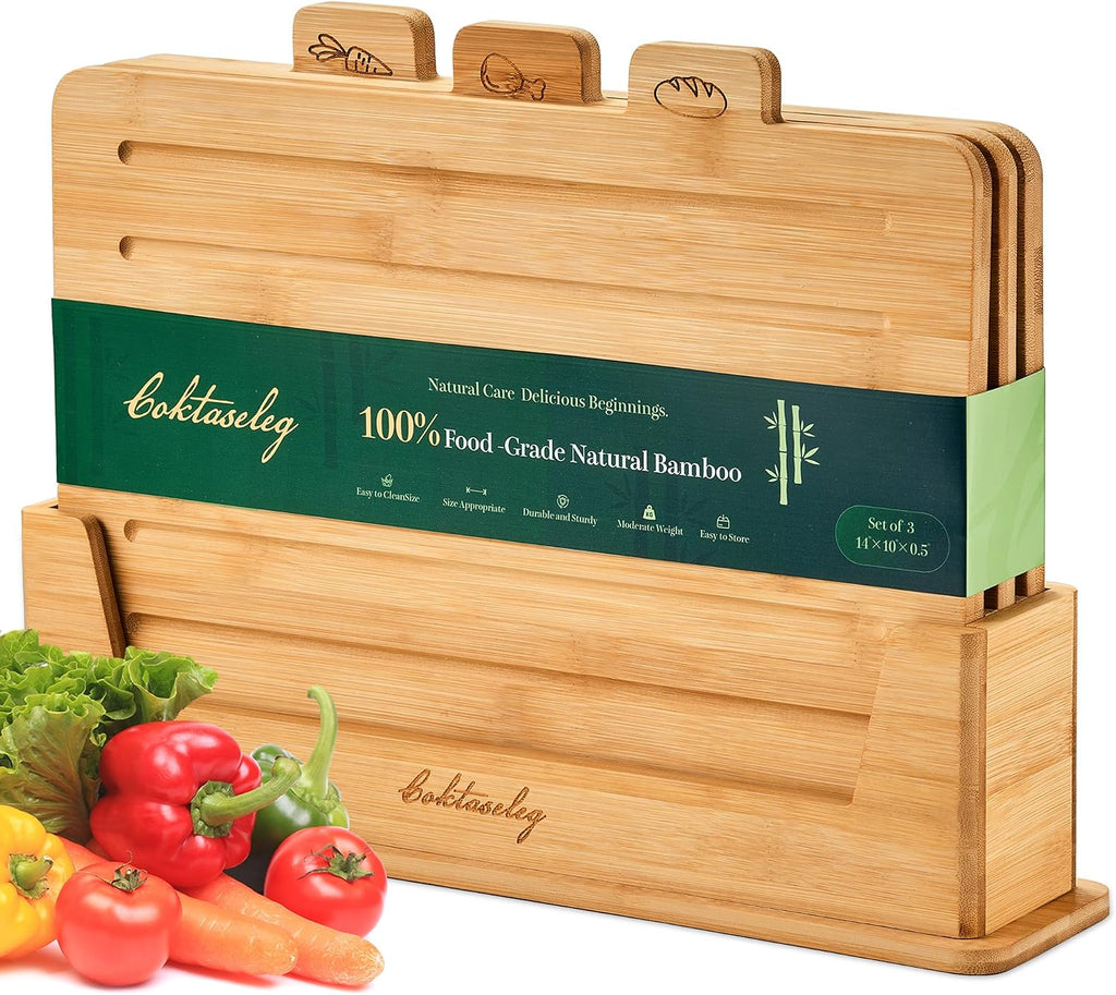 Coktaseleg Juego de 3 tablas de cortar de bambú para cocina, grande...