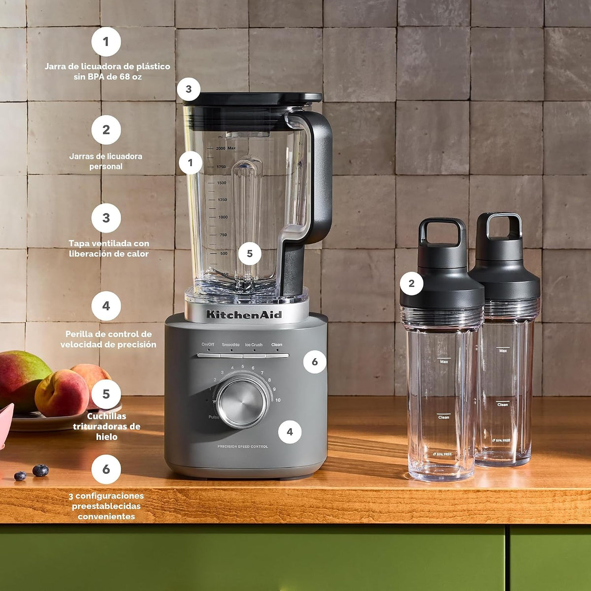 Batidora KitchenAid Pure Power con 2 jarras de mezcla personal, 170...