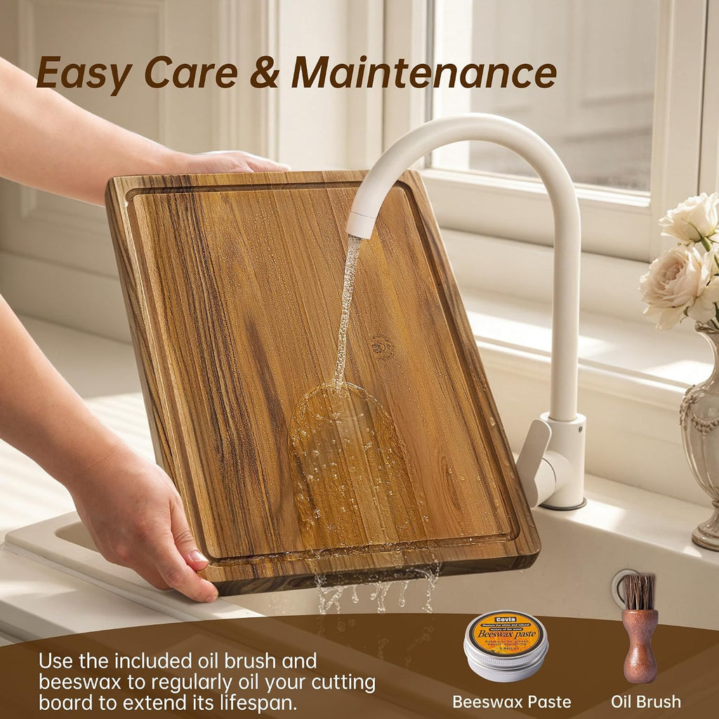 THETCHRY Juego de 3 tablas de cortar de madera de teca para cocina...