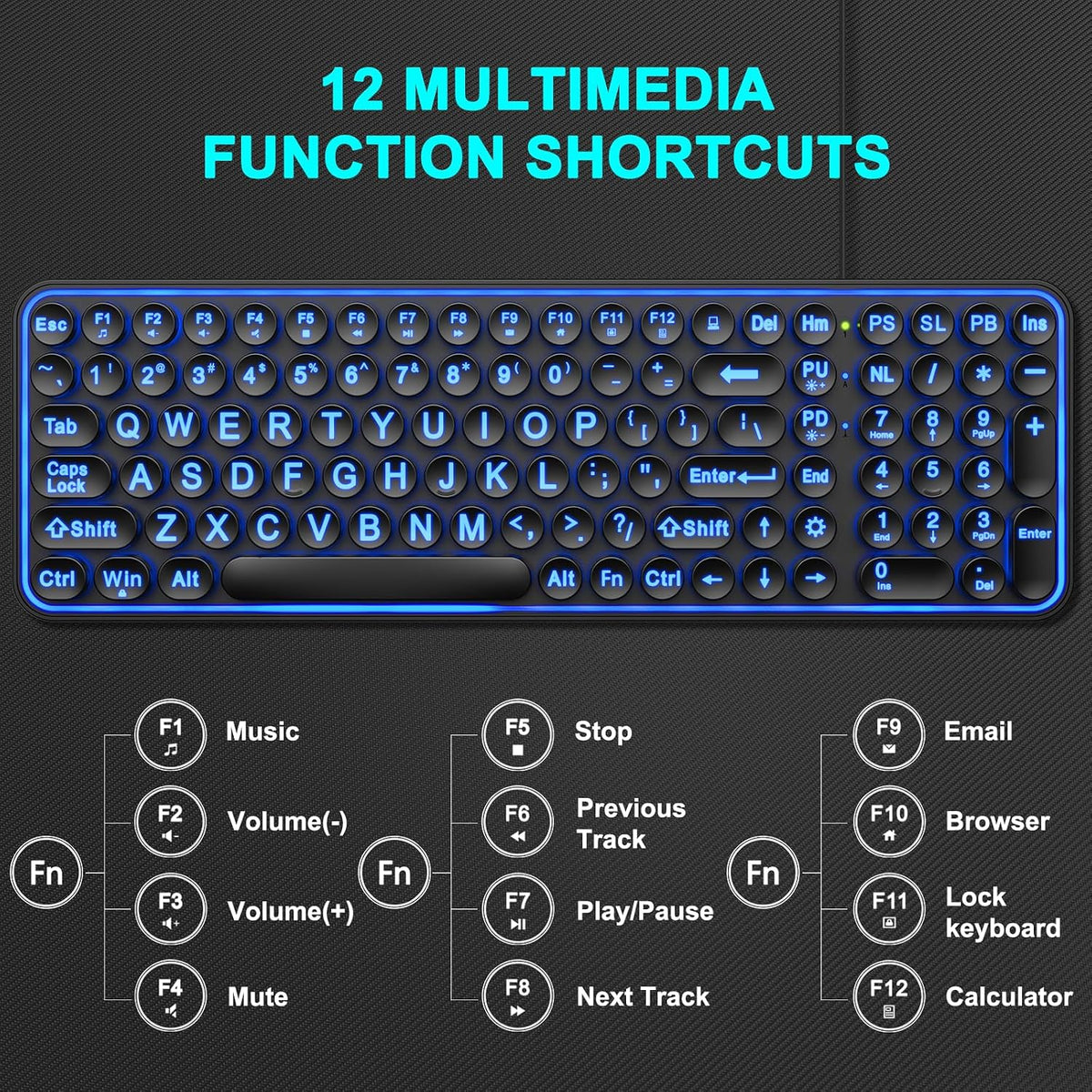 QUASIO Teclado retroiluminado de impresión grande, teclados de comp...