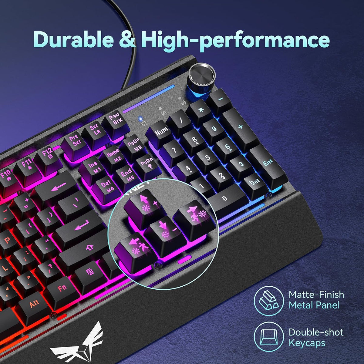 TECKNET Teclado para juegos con cable, teclado RGB de panel metálic...