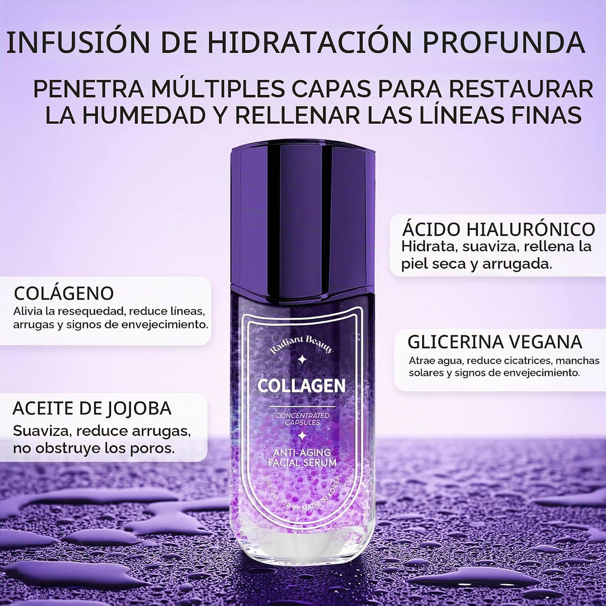 Radiant Beauty Suero facial antienvejecimiento de colágeno, profund...