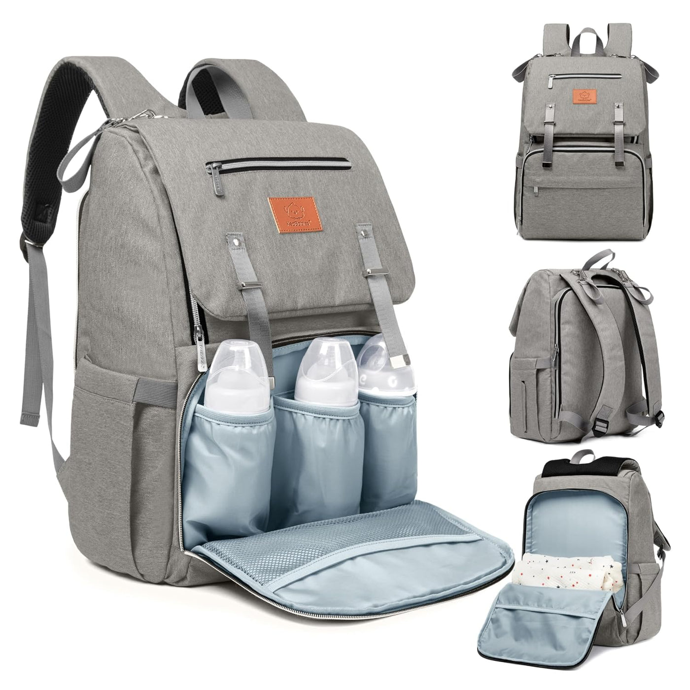 KeaBabies Mochila para pañales para bebé con cambiador, grande (gri...