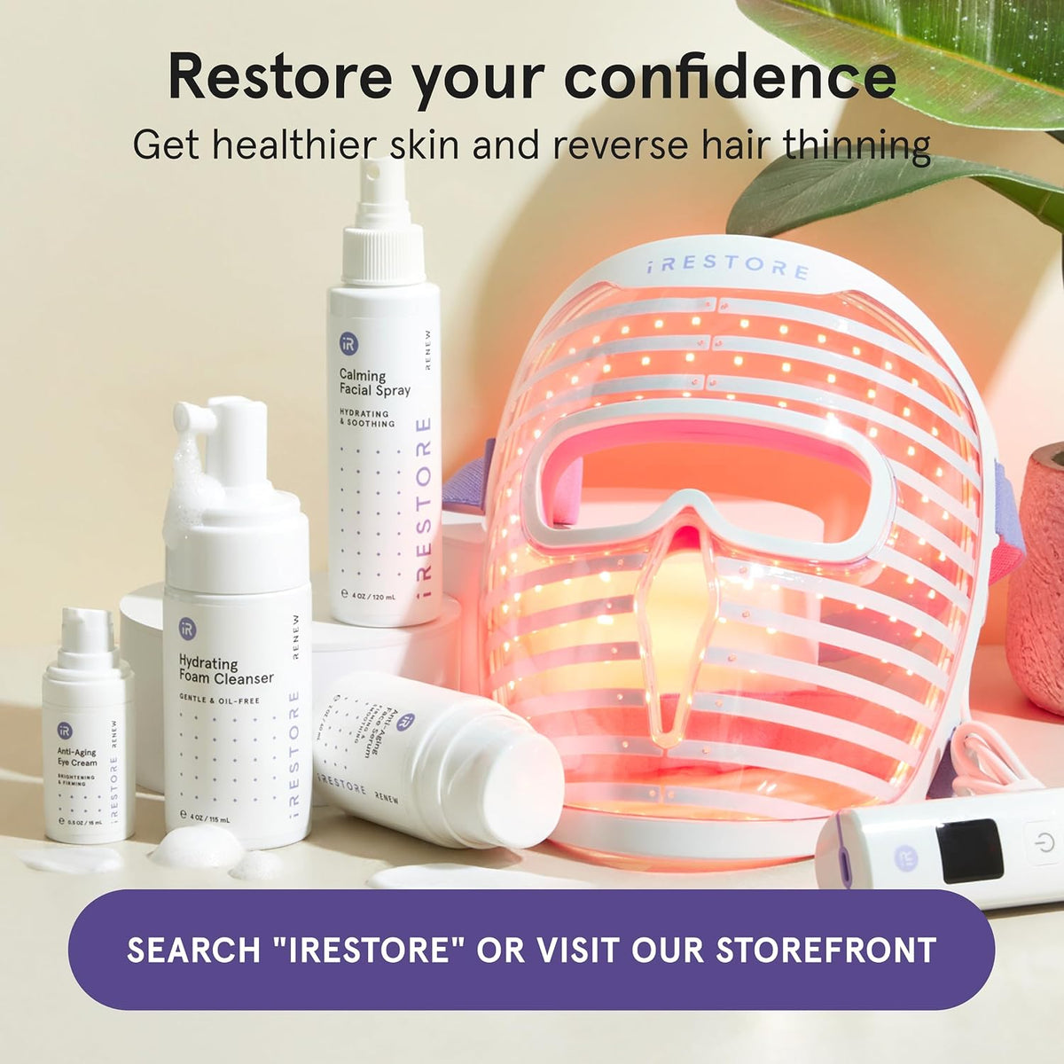 iRestore - Terapia de luz roja para cara, máscara facial LED para a...