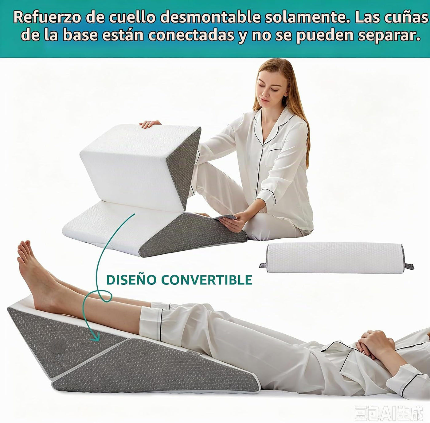 Bedluxe - Juego de 3 almohadas ortopédicas de cuña, triangular, ple...