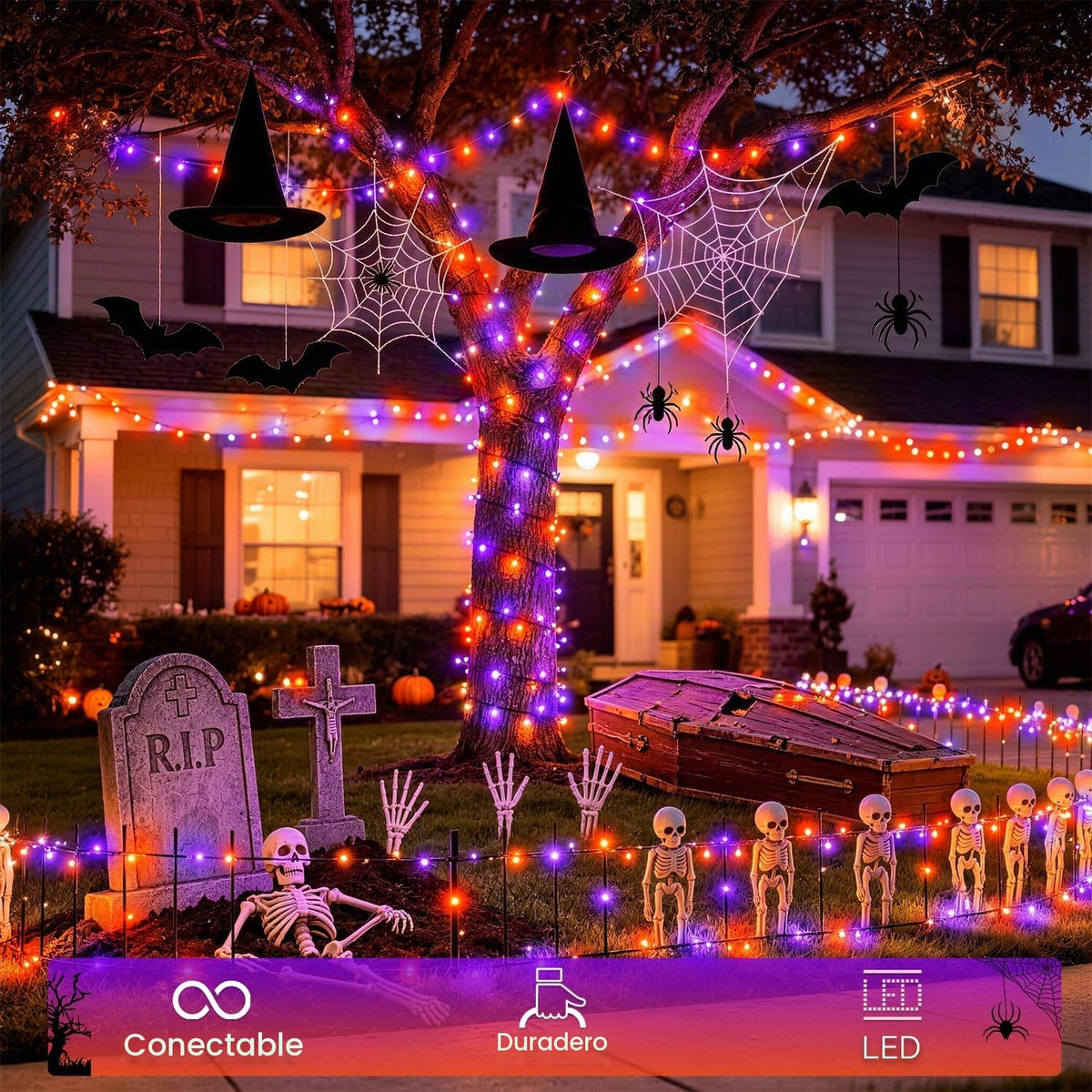 JMEXSUSS - Cadena de luces de Halloween de 250 luces LED naranja y...