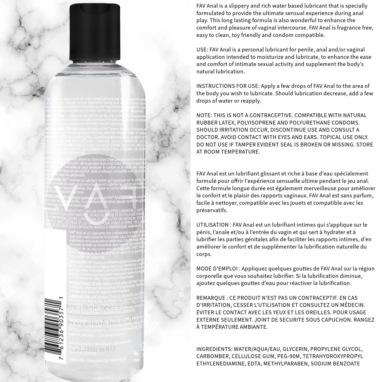 FAV Lubricante Anal a Base de Agua, Lubricante Personal Resbaladizo...