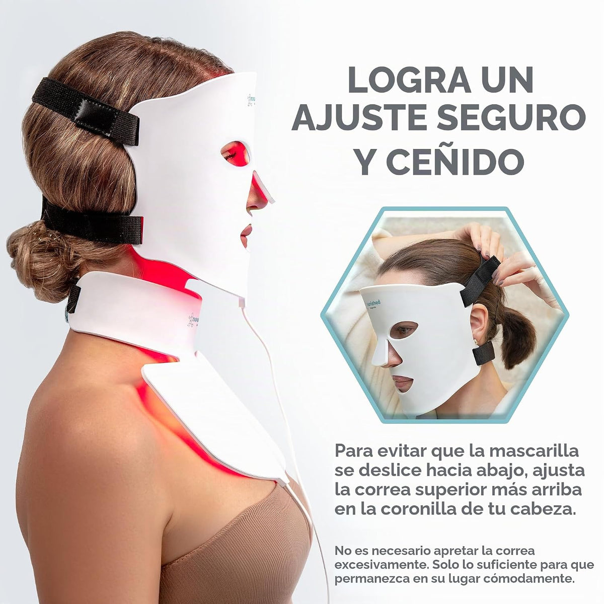 Nourished Bodynskin Máscara facial y cuello con terapia de luz LED,...