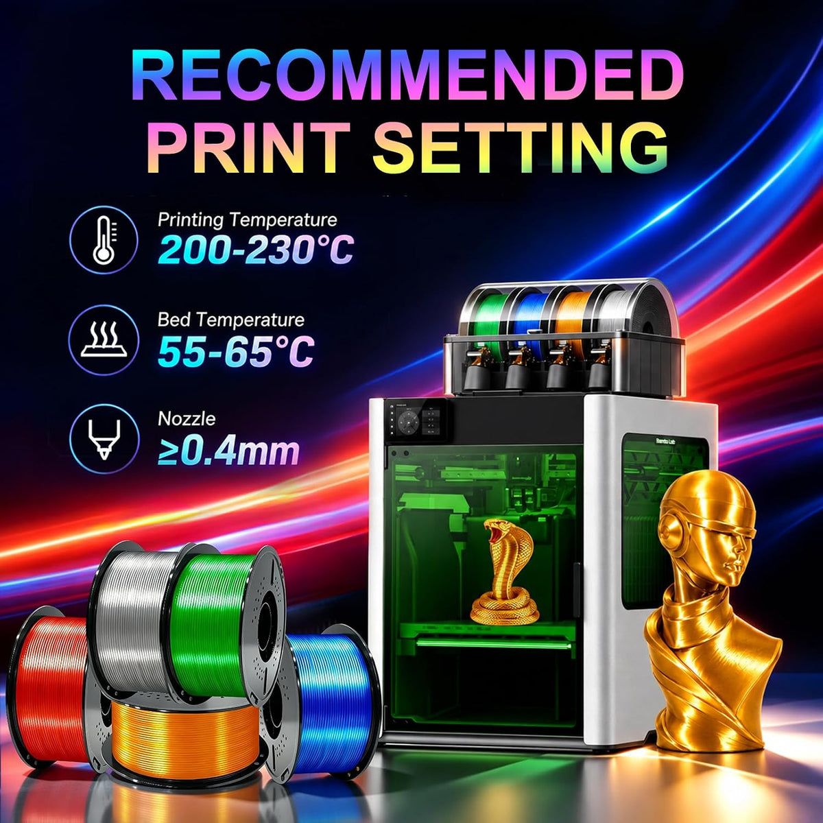 Colourbing Filamento de impresora 3D PLA+ de seda preseca de 0.069...
