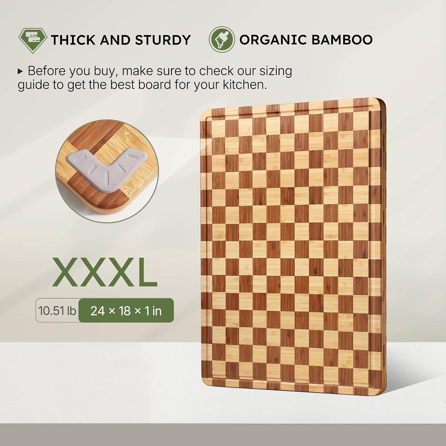 Tabla de cortar de bambú extra grande de 24 pulgadas para cocina, t...
