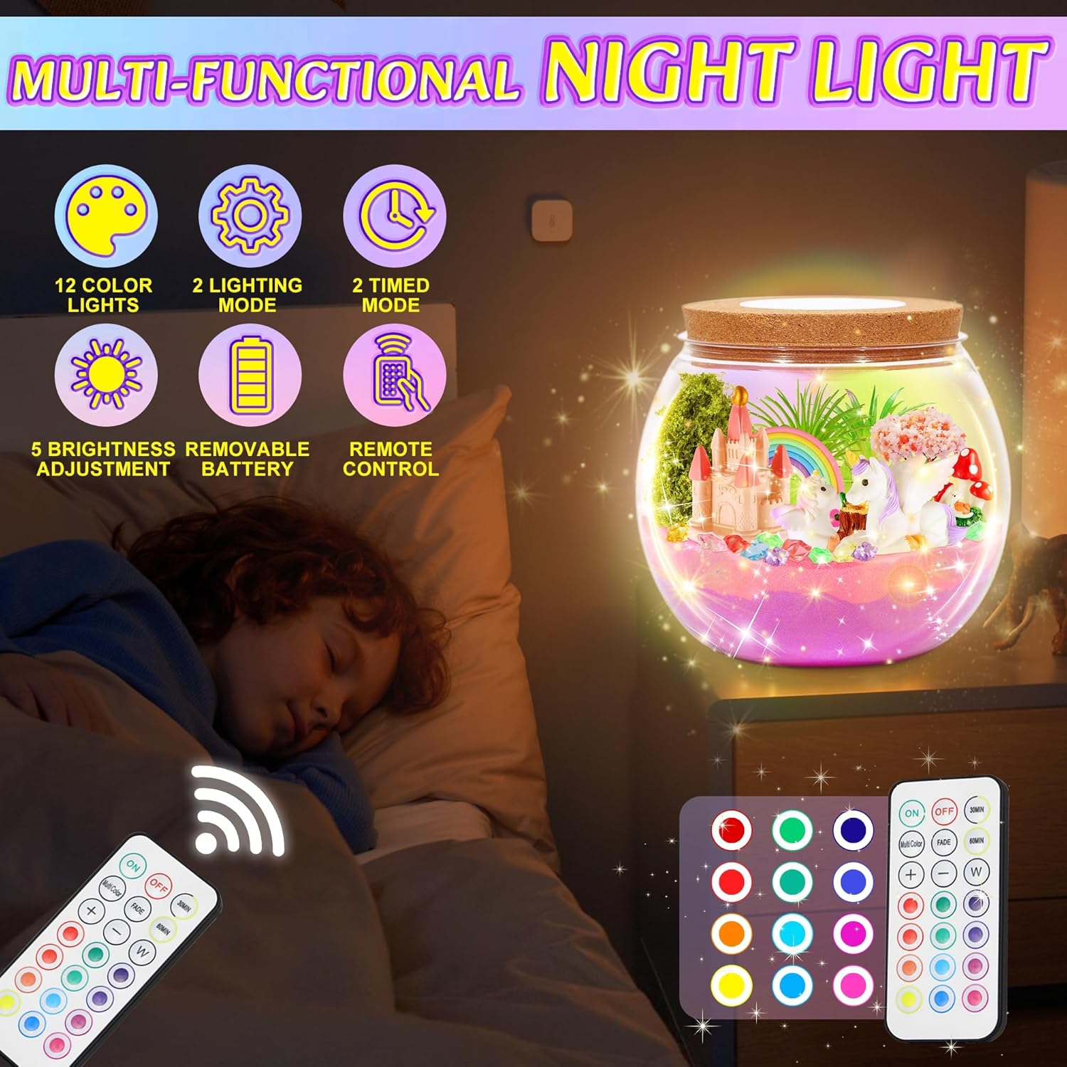 Hannstar Kit de terrario de unicornio iluminado para niñas, regalos...