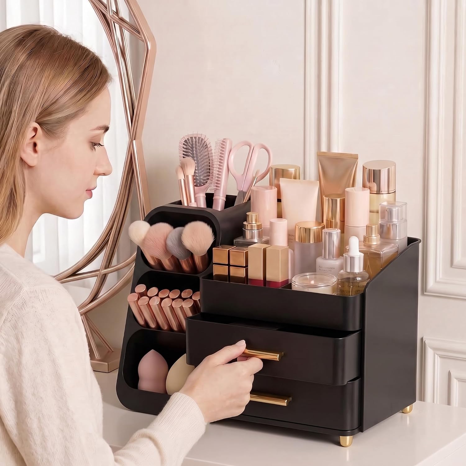 Asdbko Organizador de maquillaje de gran capacidad con soporte para...