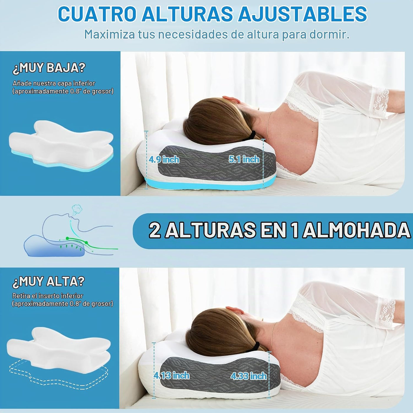 Elviros Almohada cervical para aliviar el dolor para dormir, paquet...