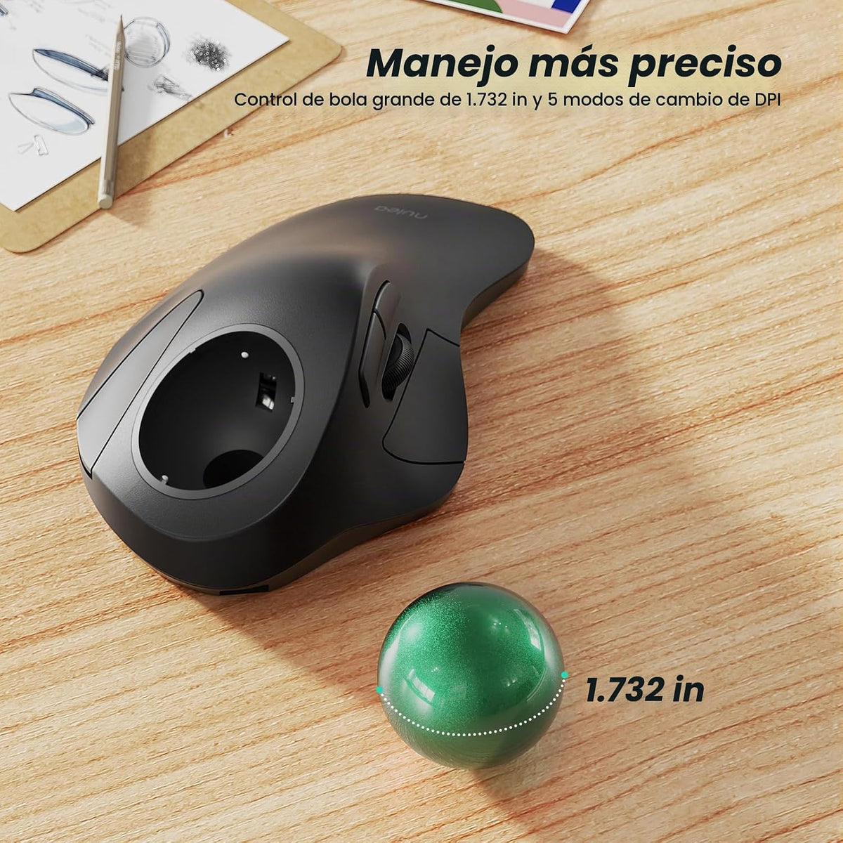 Nulea Ratón inalámbrico ergonómico Trackball, recargable, ratón Blu...