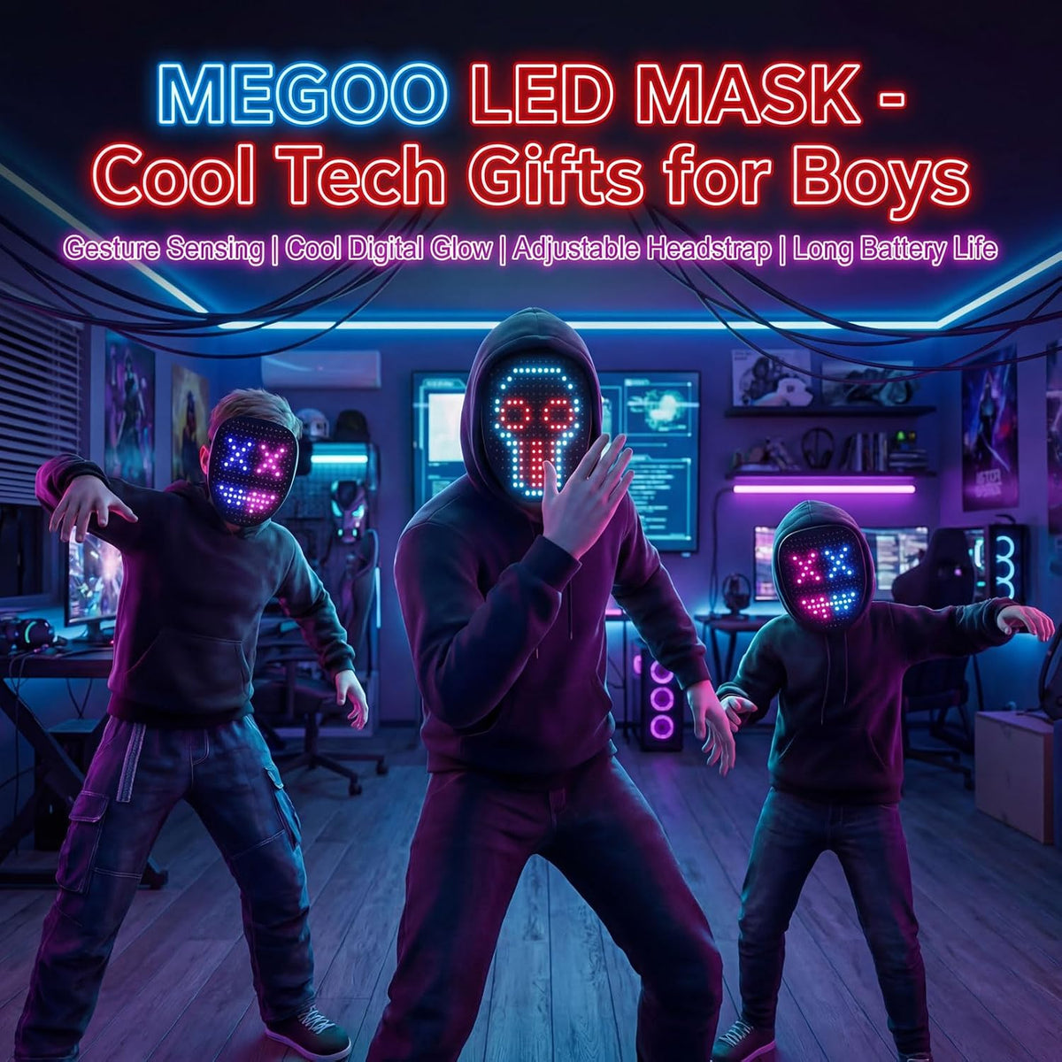 MEGOO - Máscara de luz LED con detección de gestos, regalos de Hall...
