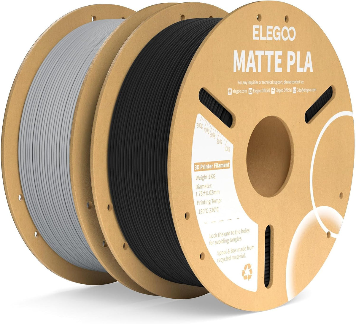 ELEGOO - 2 filamentos PLA mate para impresora 3D, 4.4 lb (2 kg) tot...