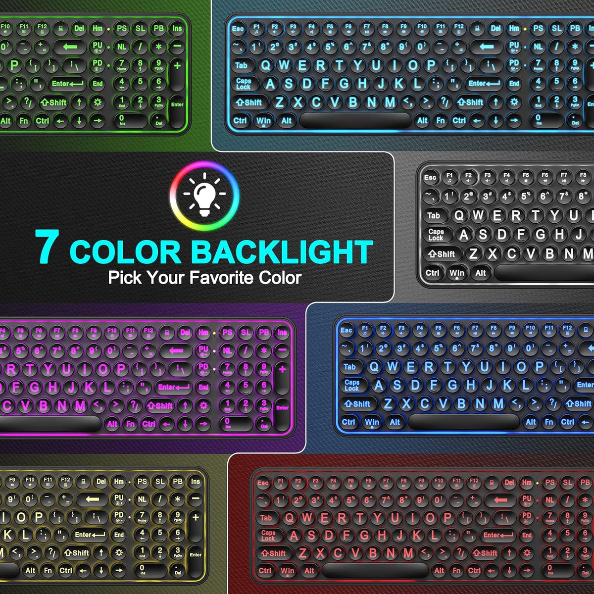 QUASIO Teclado retroiluminado de impresión grande, teclados de comp...
