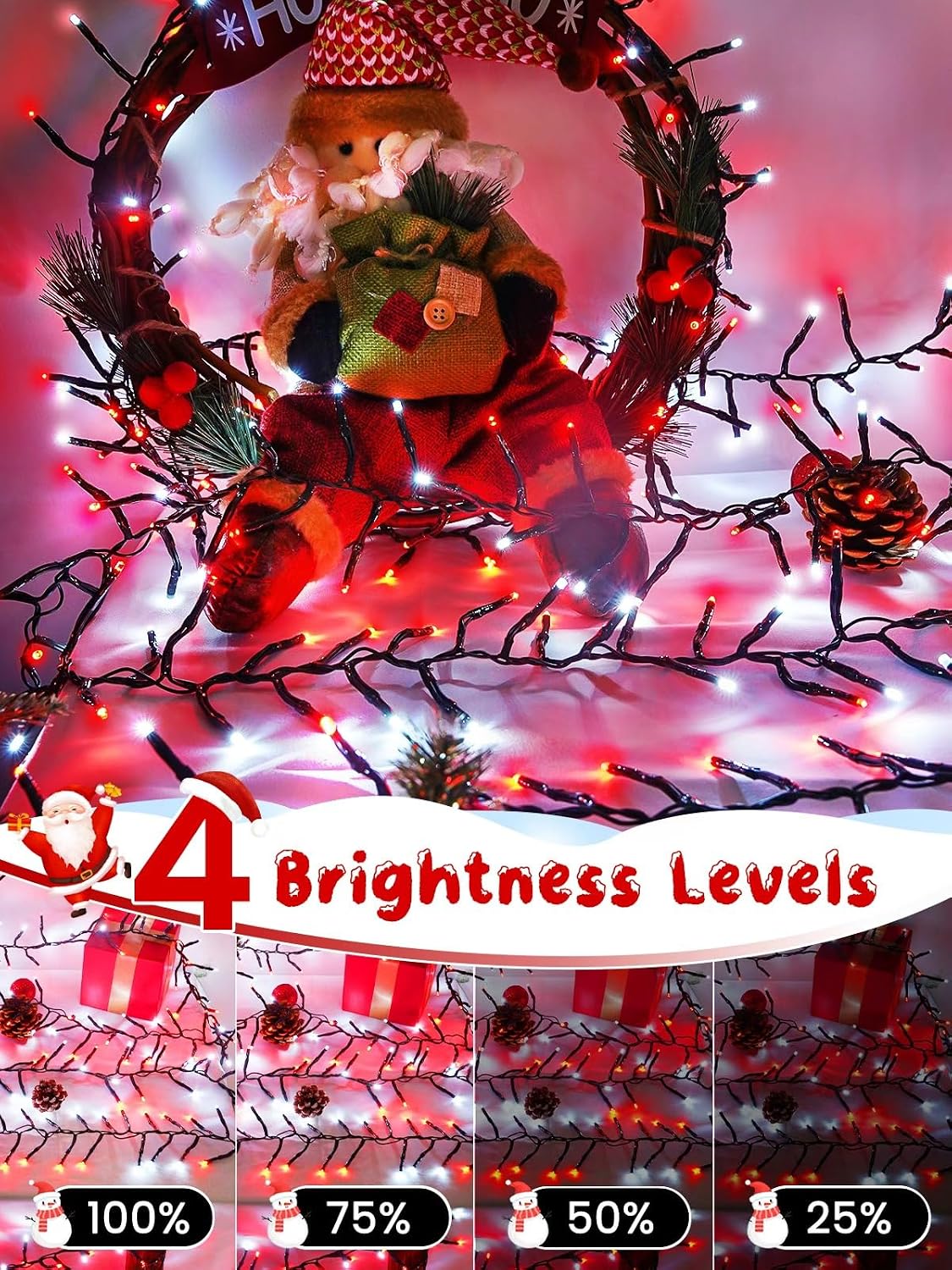 Luces de racimo de Navidad de 50 pies, 1000 luces LED con control r...