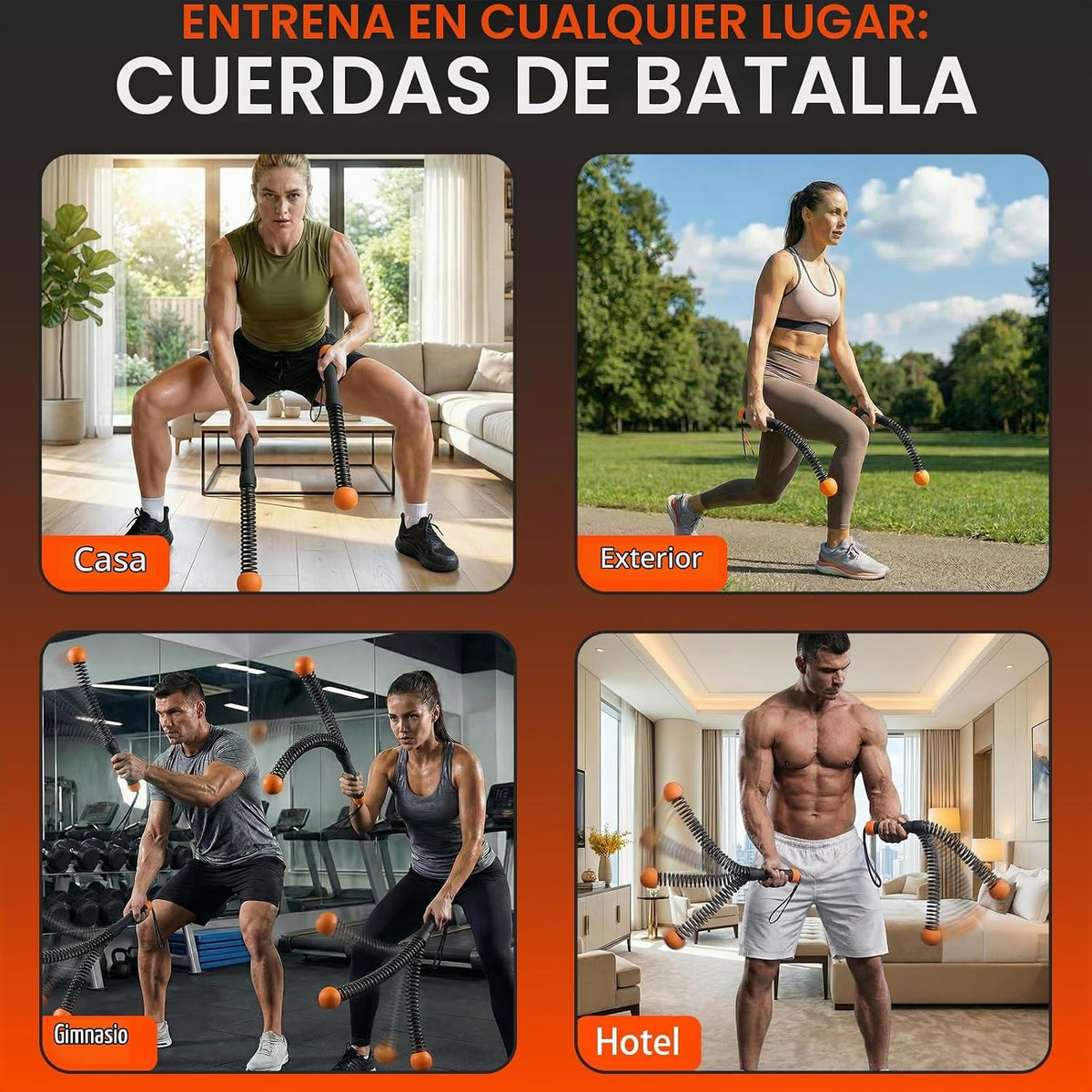 Cuerdas de batalla sin cuerda para gimnasio en casa, cuerdas de bat...