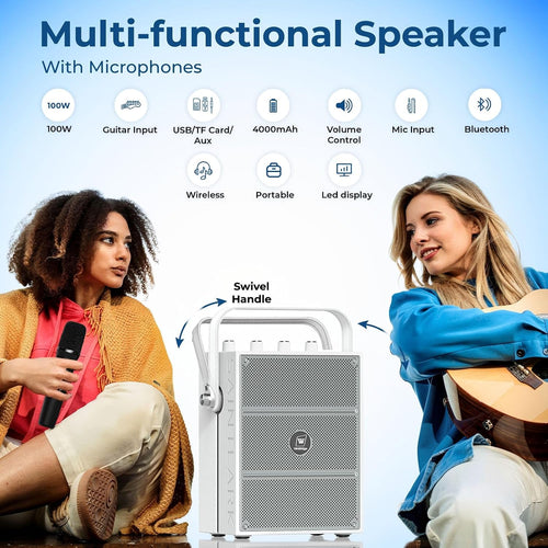 Altavoz Bluetooth 100W con 2 Micrófonos Inalámbricos S99 | Potente...