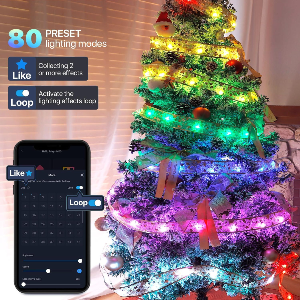 Lphianx Tira de luces inteligentes para árbol de Navidad, 33 pies,...