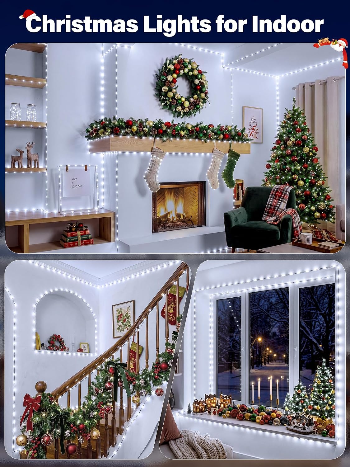 200 luces LED de Navidad de 66 pies IP67 impermeables, blanco frío...