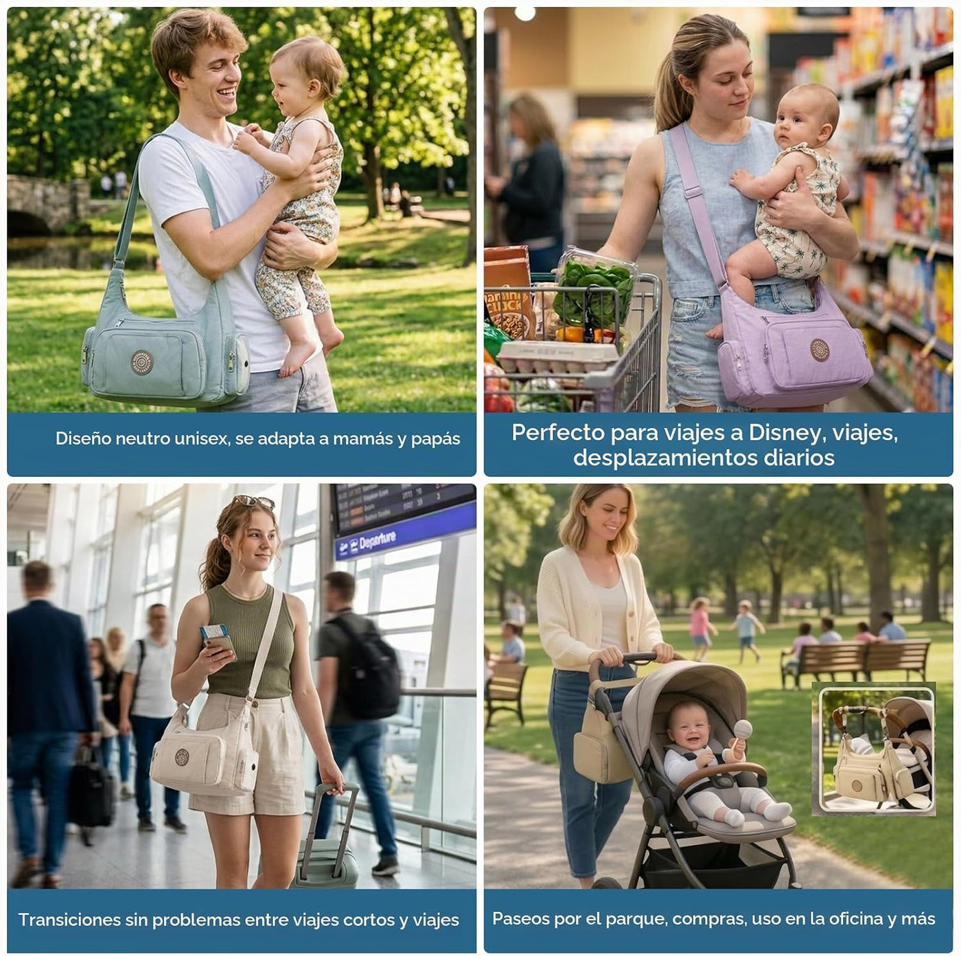 Bolsas cruzadas acolchadas para mujer, bolsa grande para pañales co...
