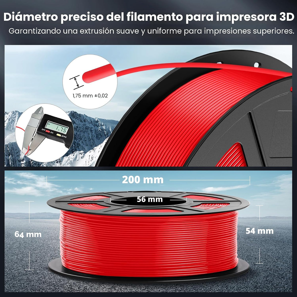 SUNLU Filamento PLA para impresora 3D, rojo, 2.2 lbs | Filamento PL...