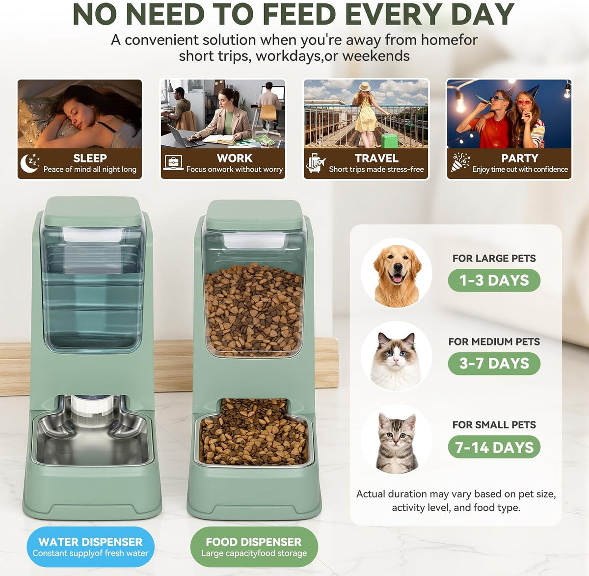 Paquete de 2 alimentadores automáticos para gatos, dispensador de a...