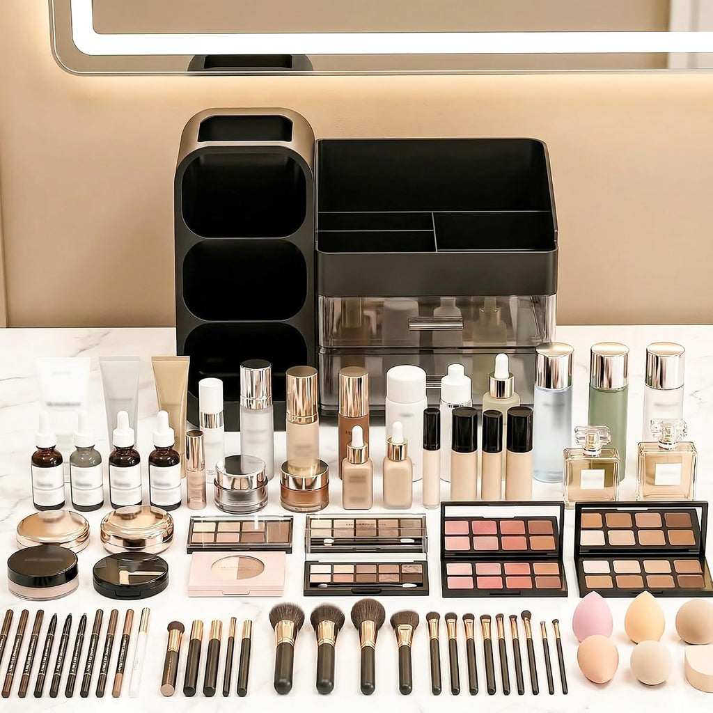 Organizador de maquillaje de gran capacidad con soporte para brocha...