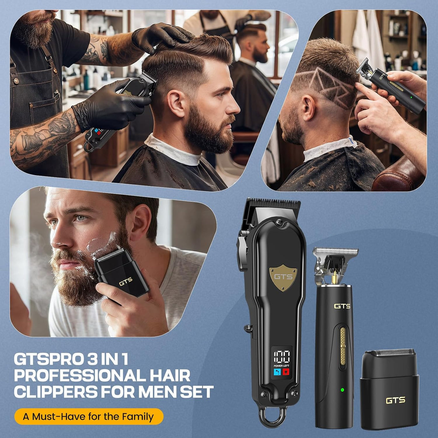GTS PRO Cortadora de pelo para hombre, kit profesional de corte de...