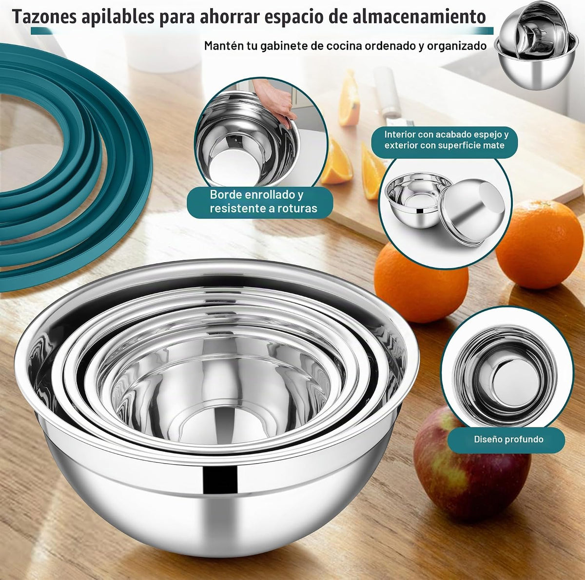E-far Juego de cuencos de mezcla de 5, cuenco de mezcla de ensalada...