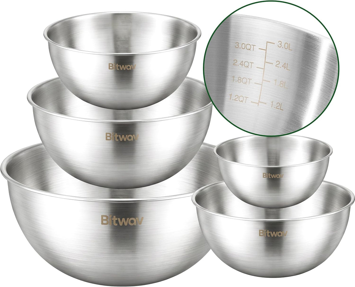 Bitwav Juego de 5 tazones de acero inoxidable 304 para mezclar de 1...