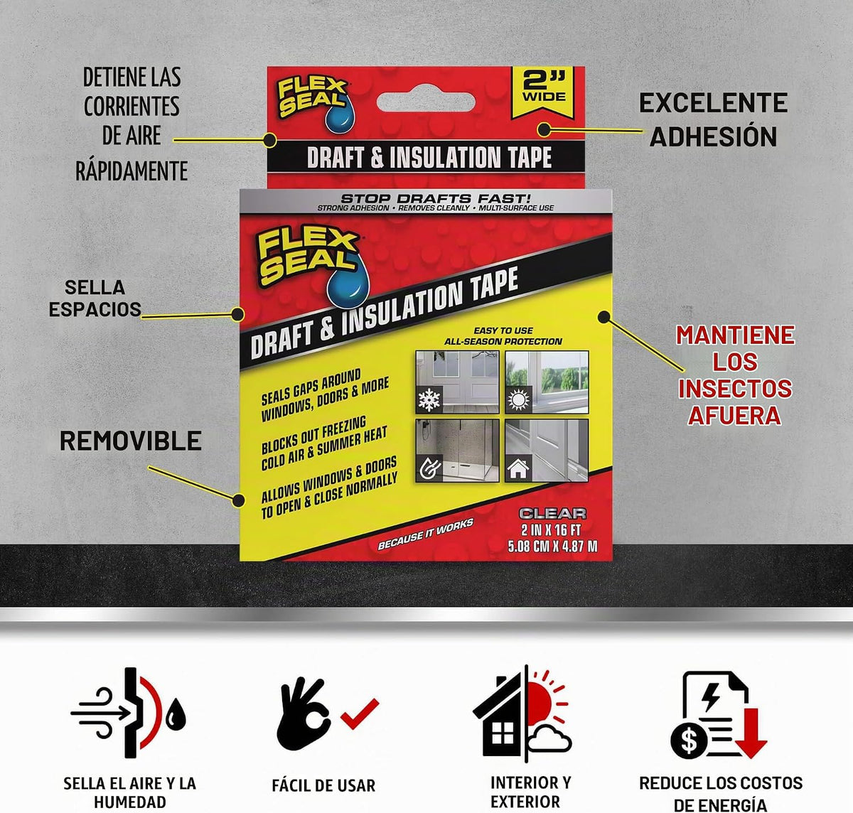 Flex Seal Cinta de Sellado contra Corrientes de Aire y Aislamiento,...