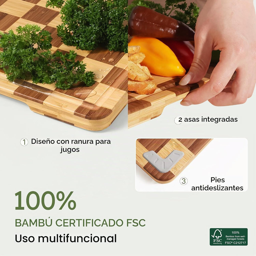 Juego de 3 tablas de cortar de bambú para cocina, tabla de cortar d...
