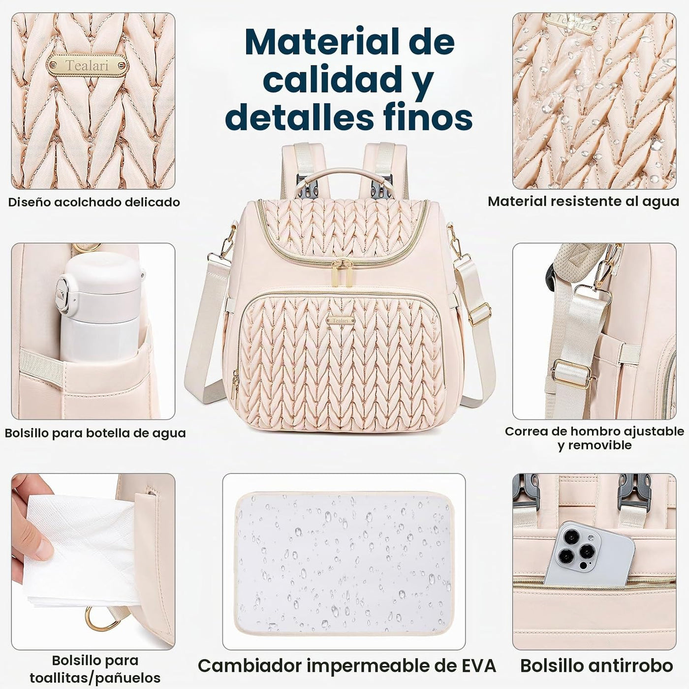 Tealari Mochila de pañales convertible 4 en 1, bolsa de pañales imp...