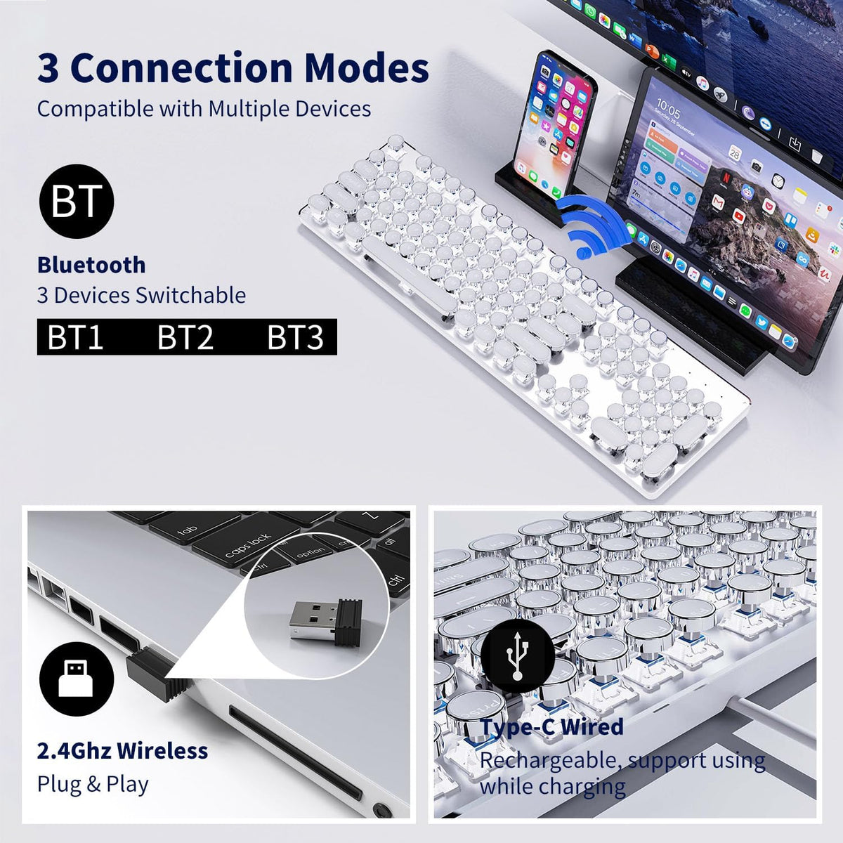 SEUNKWANG EWEADN TK950 Teclado de máquina de escribir inalámbrico m...