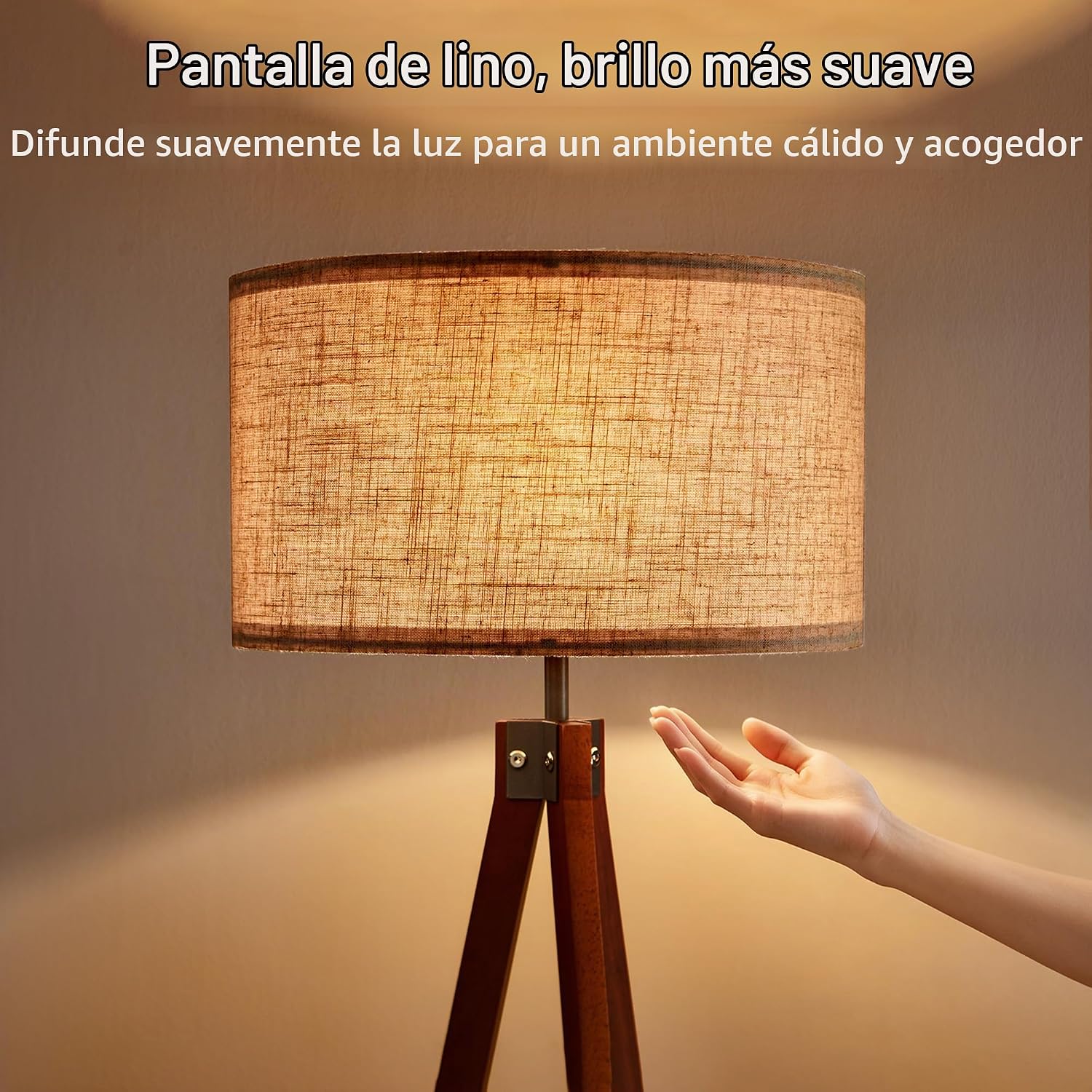 LEPOWER Lámpara de pie trípode de madera, lámpara de pie de mediado...