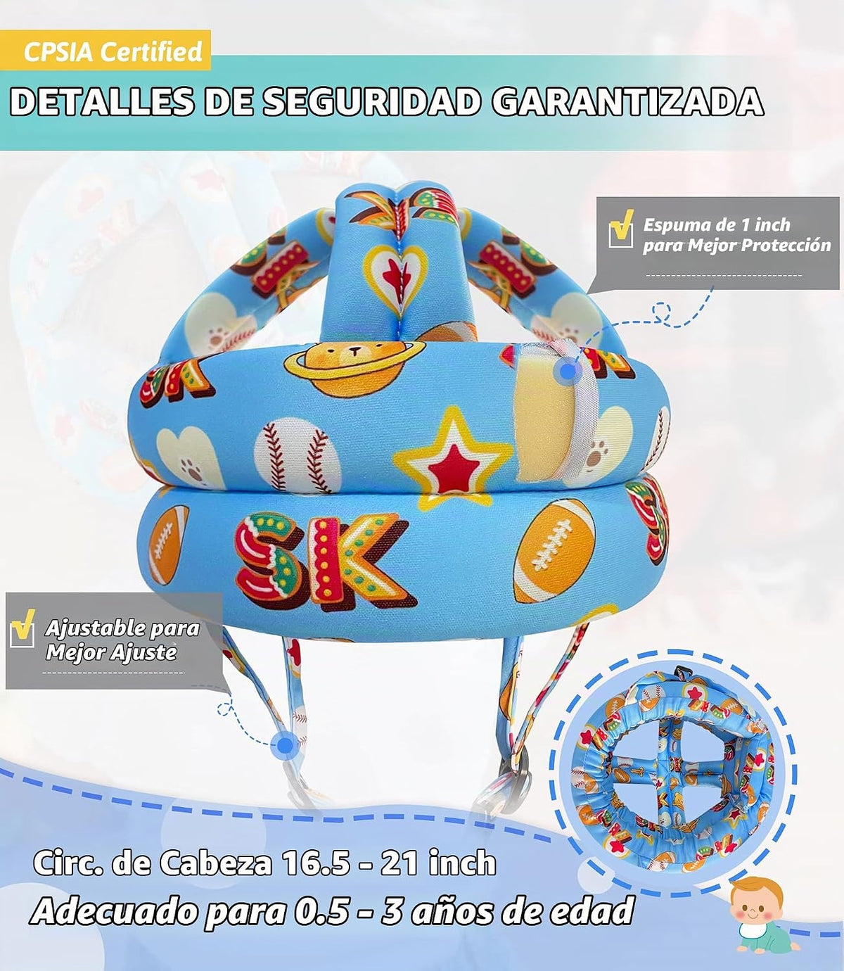 Casco de bebé Simply Kids para gatear y caminar | Protector de cabe...