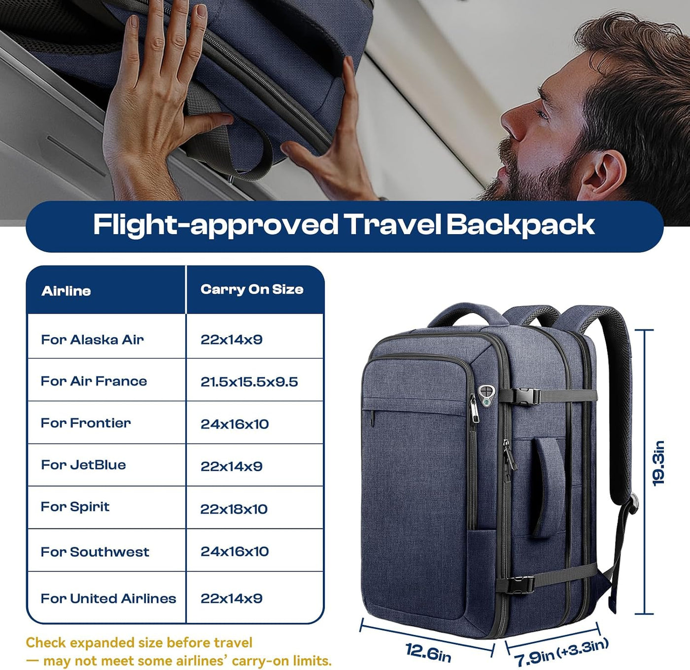 Sirmaeed Mochila de transporte, apta para viajes, se adapta a lapto...