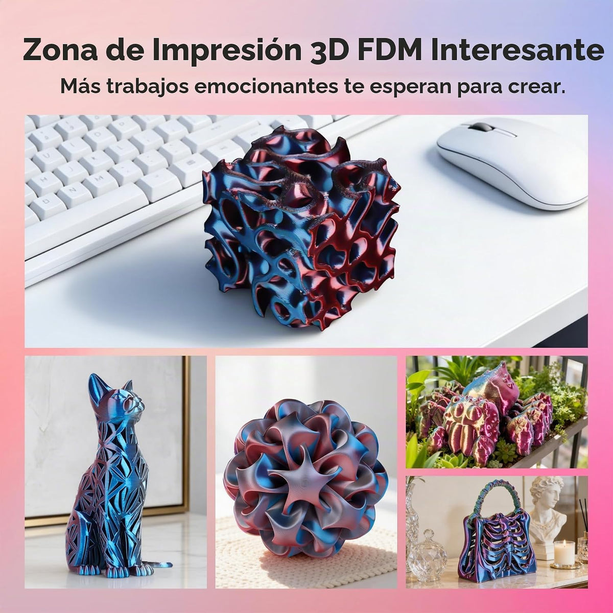AMOLEN Silk 4 colores en 1 filamento de impresora 3D, azul\/rojo\/b...