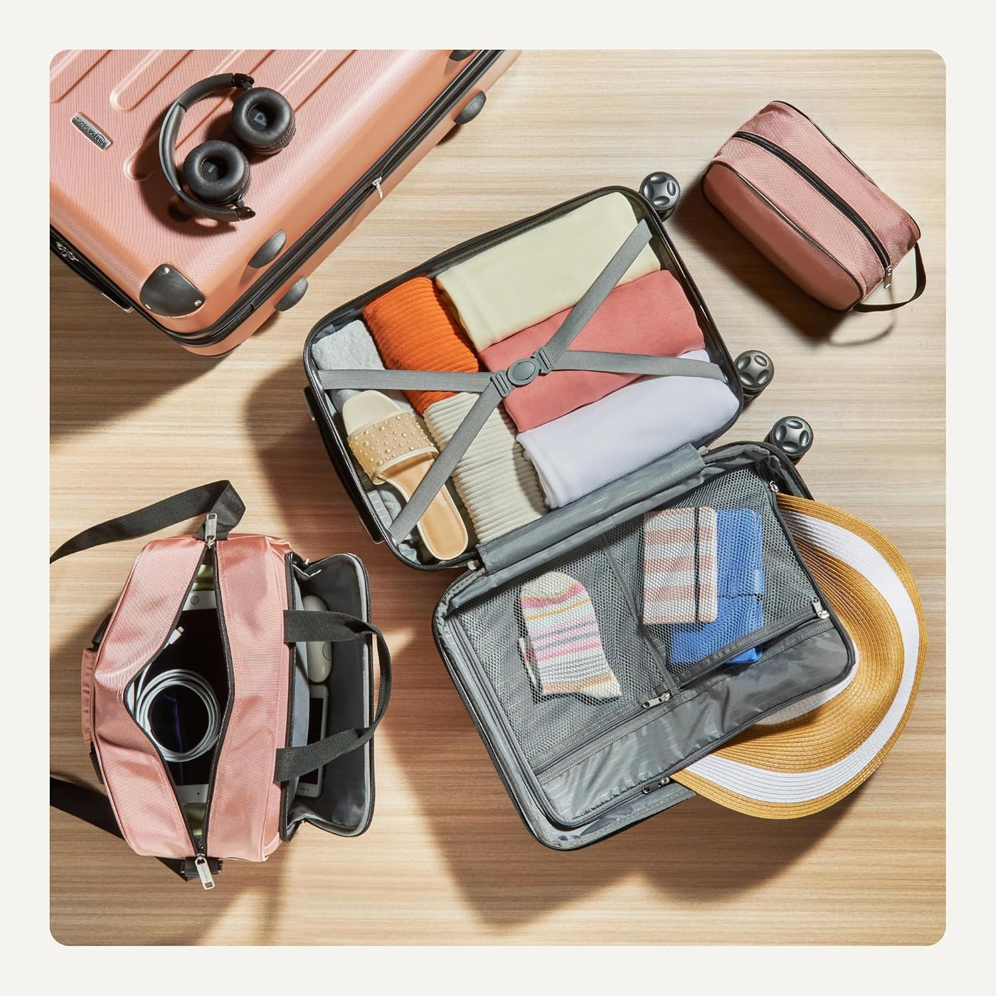 Amazon Basics - Juego de maletas rígidas con ruedas, equipaje de ma...