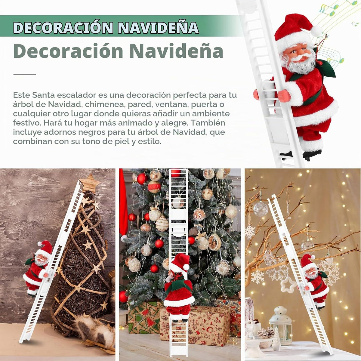 Gfilay Escalando a Papá Noel en escalera con música | Decoración de...