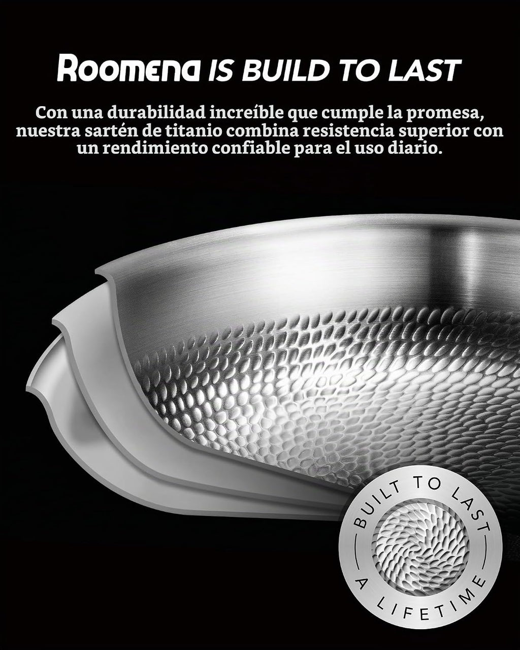 Sartén Roomena Titanium para cocinar, 12 pulgadas con tapa, sartén...