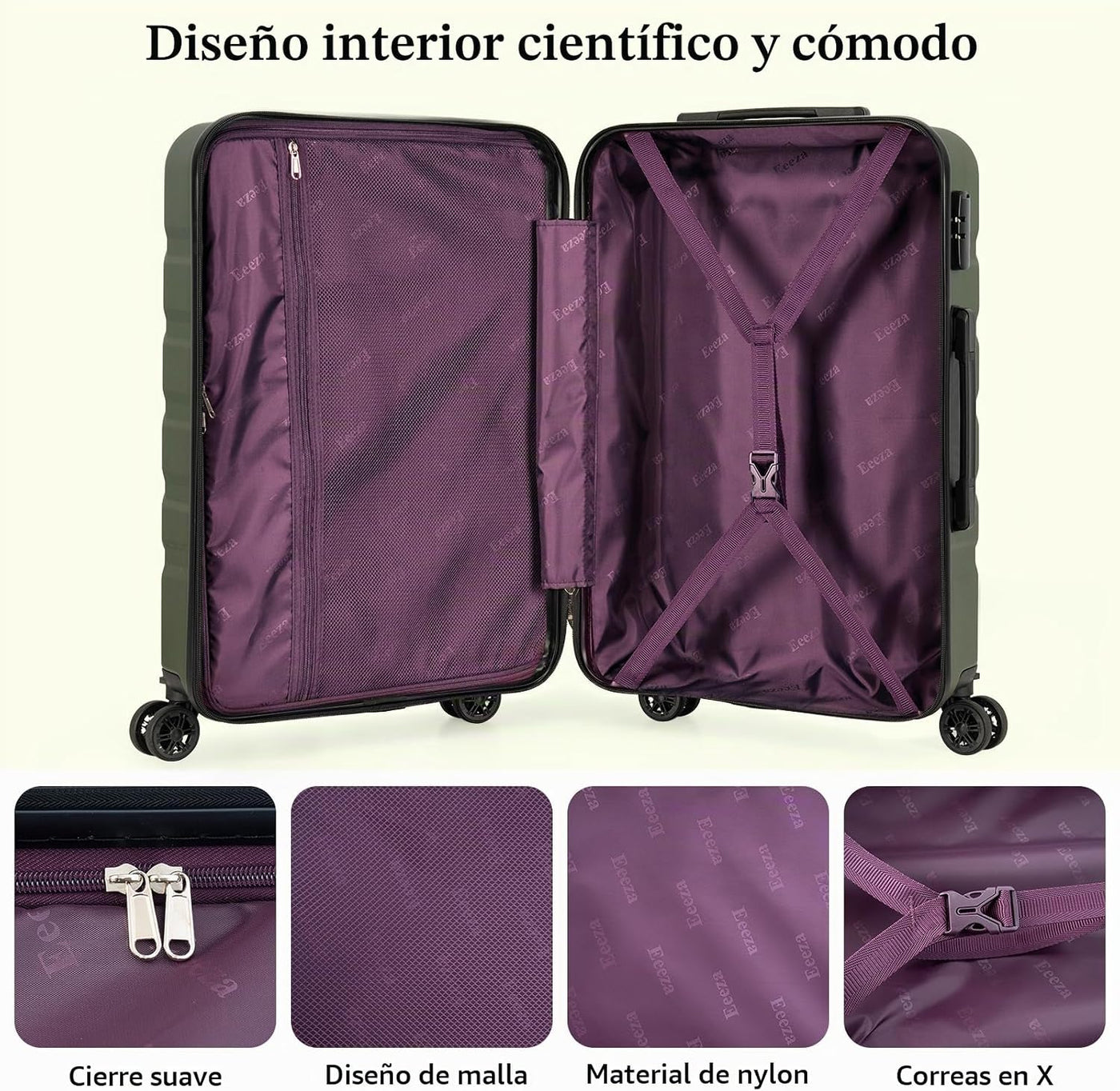 Eeeza Juego de equipaje de 5 piezas, maletas con ruedas, maleta ríg...