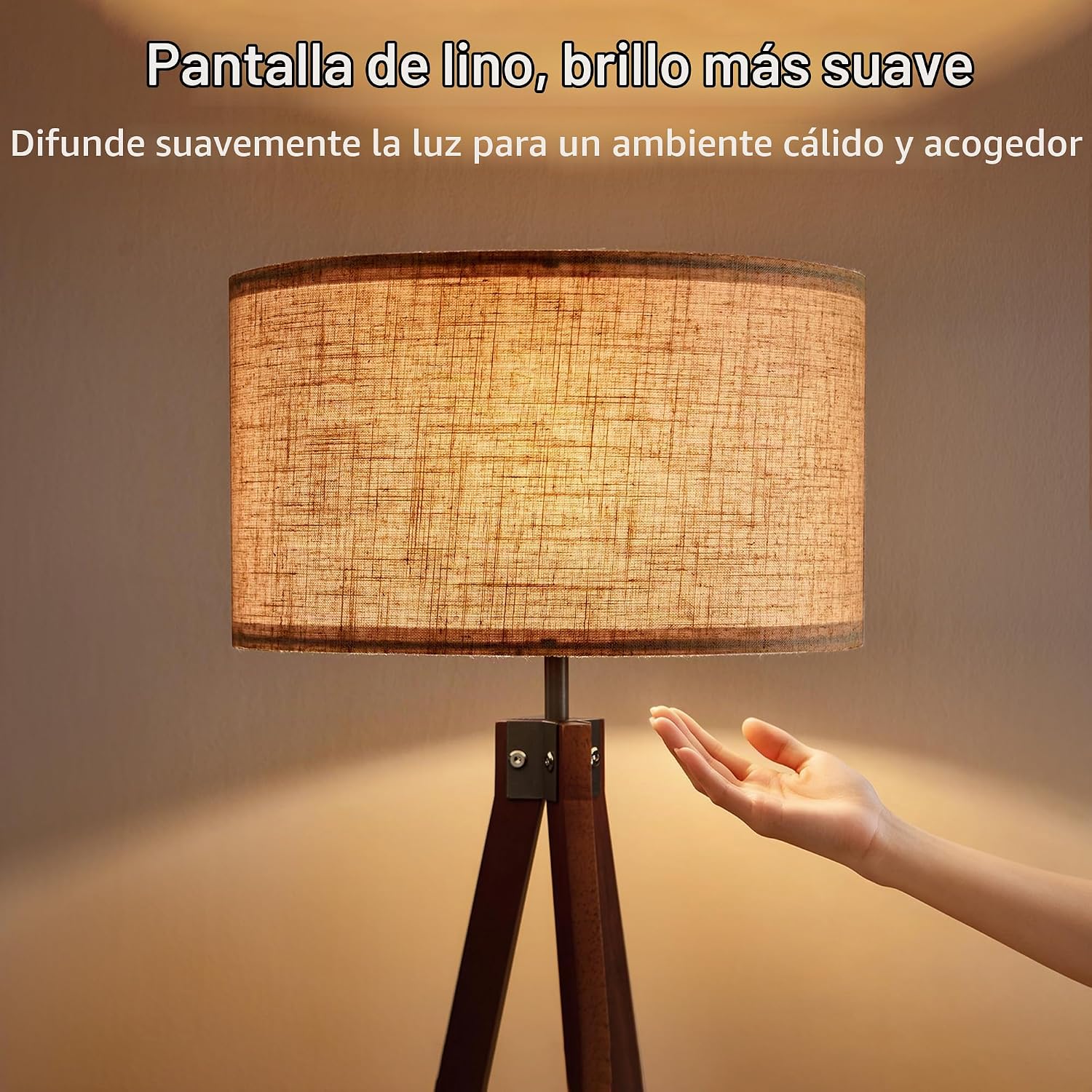 LEPOWER Lámpara de pie de trípode de madera, lámpara de pie de medi...