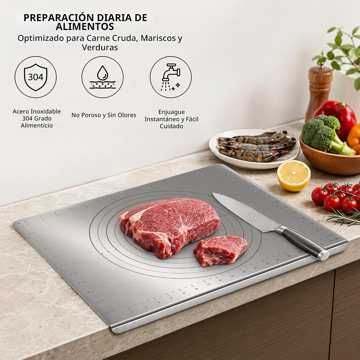 Guplai Tabla de cortar de acero inoxidable 304 con borde para cocin...