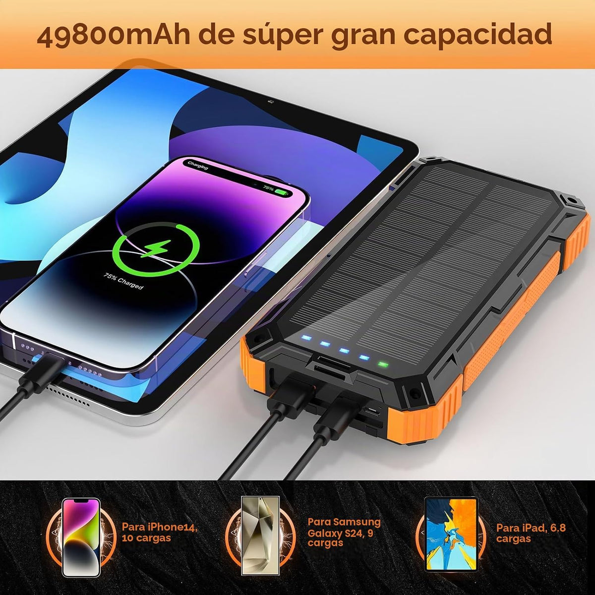 Banco de energía solar, cargador de teléfono portátil inalámbrico d...