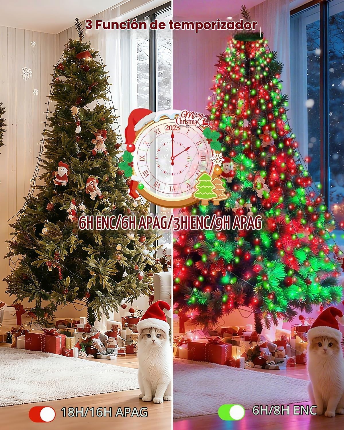 Luces para árbol de Navidad para interiores con control de voz y co...