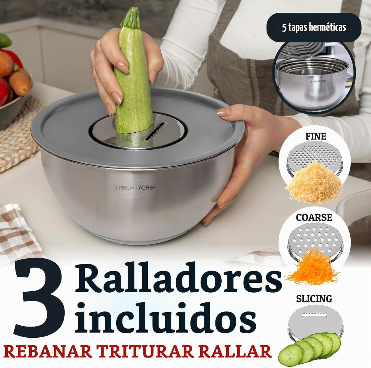 Priority Chef Juego de tazones para mezclar de acero inoxidable con...